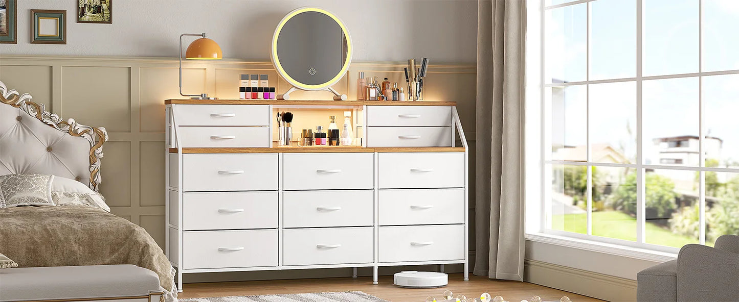 55”W White Dresser, Dresser for Bedroom, Dresser with 13 Large Drawer, Dressers & Chests of Drawers, White Dresser for Bedroom