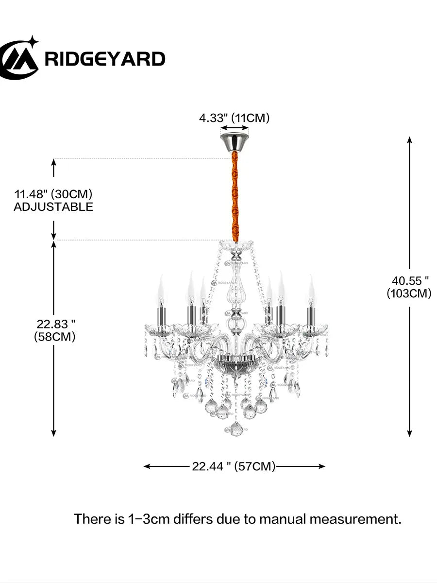 Ridgeyard 6-8 Arms Modern Crystal Glass Chandelier K9 Home Decor Luxury Pendant Candle Lamp For Dining Living Room Bedroom Light