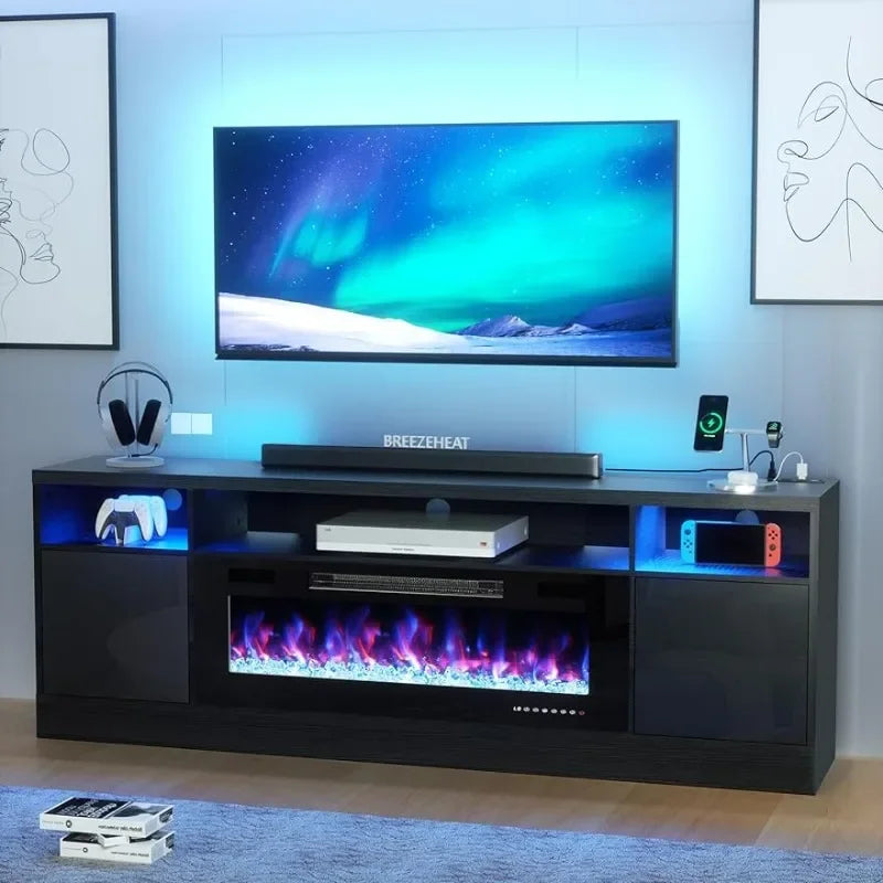 Electric Fireplace TV Stand Entertainment Center-70 inch TV Stand with 36" Electric Fireplace-Living Room Cabinet with Storage