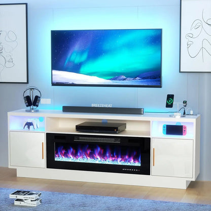 Electric Fireplace TV Stand-Led Entertainment Center-TV Stand with 18''/36" Electric Fireplace-Living Room Tv Cabinet w/ Storage