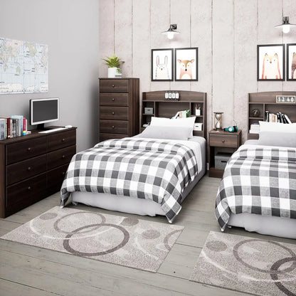 Cabecero de cama tamaño twin con 4 compartimentos, color espresso, cabecero funcional con estantería para camas tamaño twin