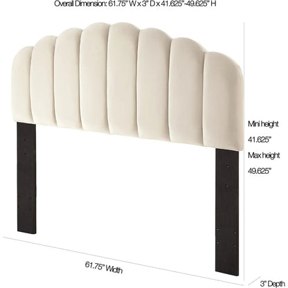 Tufted Velvet Upholstered Headboard Channel Queen Full Size Bed Adjusted Height 42-50 Inch Velvet Fabric and Durable Wood Legs