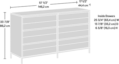 Cafe 6 Drawer Dresser, L: 57.56" x W: 17.48" x H: 33.94", Vintage Oak