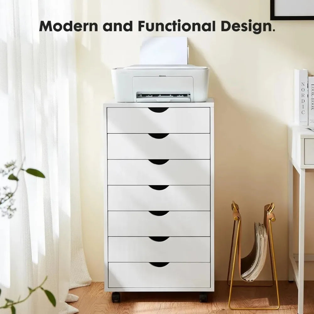 7 Chest of Drawers - Dresser Storage Cabinet Wooden Dresser, White Drawer Wooden Tissue Furniture for Office, Home