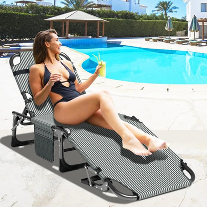 Sillón plegable para exteriores de 5 capas, sillón de cuero resistente con cojín suave, sillón de playa portátil para terraza al aire libre