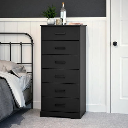 Astrid Tall White Dresser: 16"D x 20"W x 52"H, 6-Drawer Chest for Bedroom by Prepac - Perfect Chest of Drawers for Ample