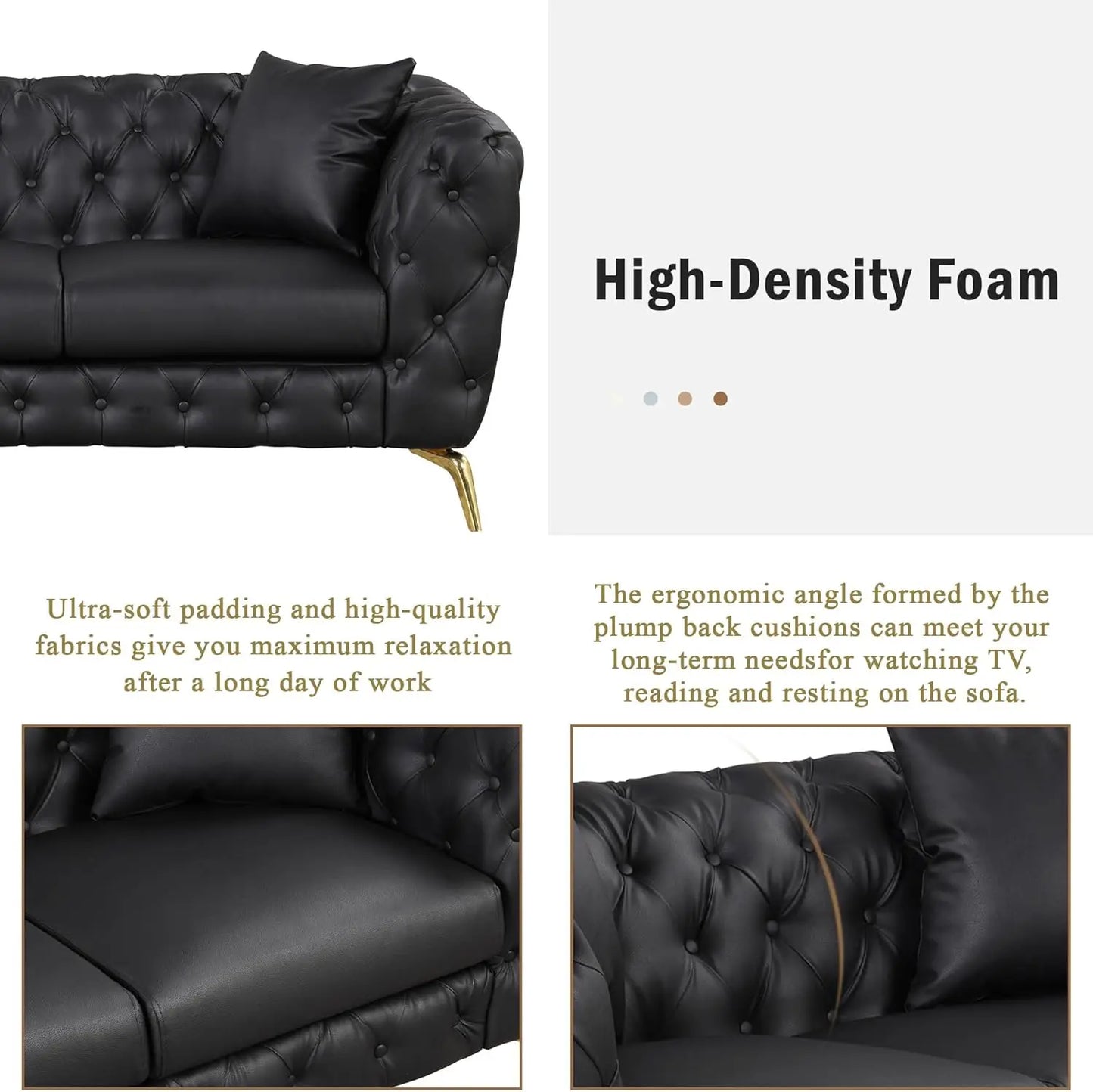 Modern Sofa Sets with Metal Legs, Button Tufted Back, PU Upholstered Couches Sets Including 3 Seat Sofa, Loveseat，Single Chair