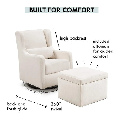 Carter's by DaVinci Adrian Swivel Glider with Storage Ottoman in Performance Cream Linen, Water Repellent and Stain Resistant,