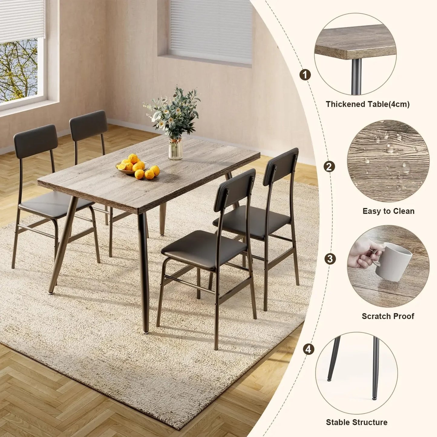 Mesa de comedor de cocina con 4 sillas para espacios pequeños Mesas y sillas de comedor Juego de comedor para apartamento Muebles para dormitorio