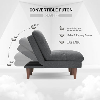 Sofa Bed Fabric Couch Adjustable Sleeper Sofas Bed for Small Apartment Modern Convertible Futon Set, Gray Couch