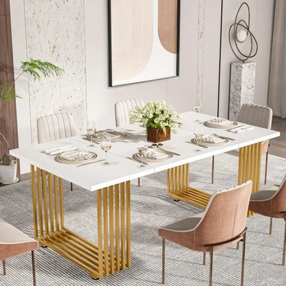 Modern Dining Table for 6-8 People, 70.8-in White Dining Room Table for Kitchen, Wooden Kitchen Table