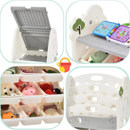 Organisateur de rangement de jouets Merax avec étagère pour enfants, organisateur de jouets avec 17 bacs et étagère à 5 niveaux pour chambre d'enfants et salle de jeux