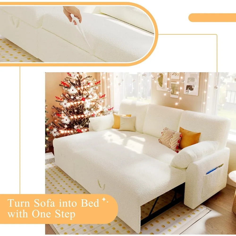 Sleeper Sofa, Sofa Bed- 2 in1 Pull Out Couch Bed with Storage Chaise for Living Room, Sofa Sleeper with Pull Out Bed， Sofa Cama