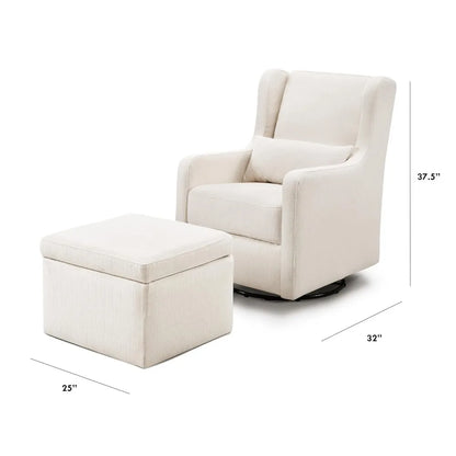 Carter's by DaVinci Adrian Swivel Glider with Storage Ottoman in Performance Cream Linen, Water Repellent and Stain Resistant,