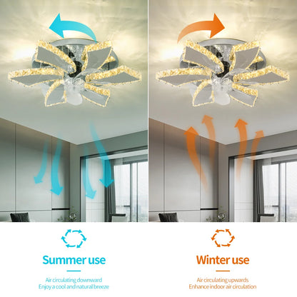 Modern Chandelier Ceiling Fan With Led Lamp Smart Remote Control Crystal Dining Room Fixtures Pendant Hanging Light Porch Lustre