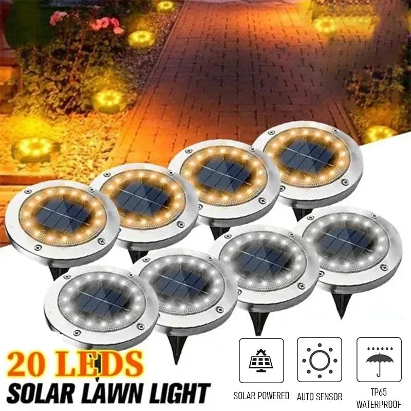 Lampe solaire d'extérieur 8/20 LED pour jardin, cour, éclairage souterrain, étanche, décoration, projecteur enterré