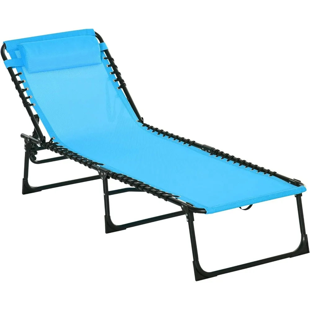 Folding Chaise Lounge,Patio Sun Tanning Chair, Outdoor Lounge Chair with 4-Position Reclining Back,Beach Chairs