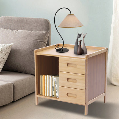 Bamboo Bedroom Nightstand with Drawers Living Room Bedside Table Sofa Side Stand Cabinet Storage Primary Color Space-saving