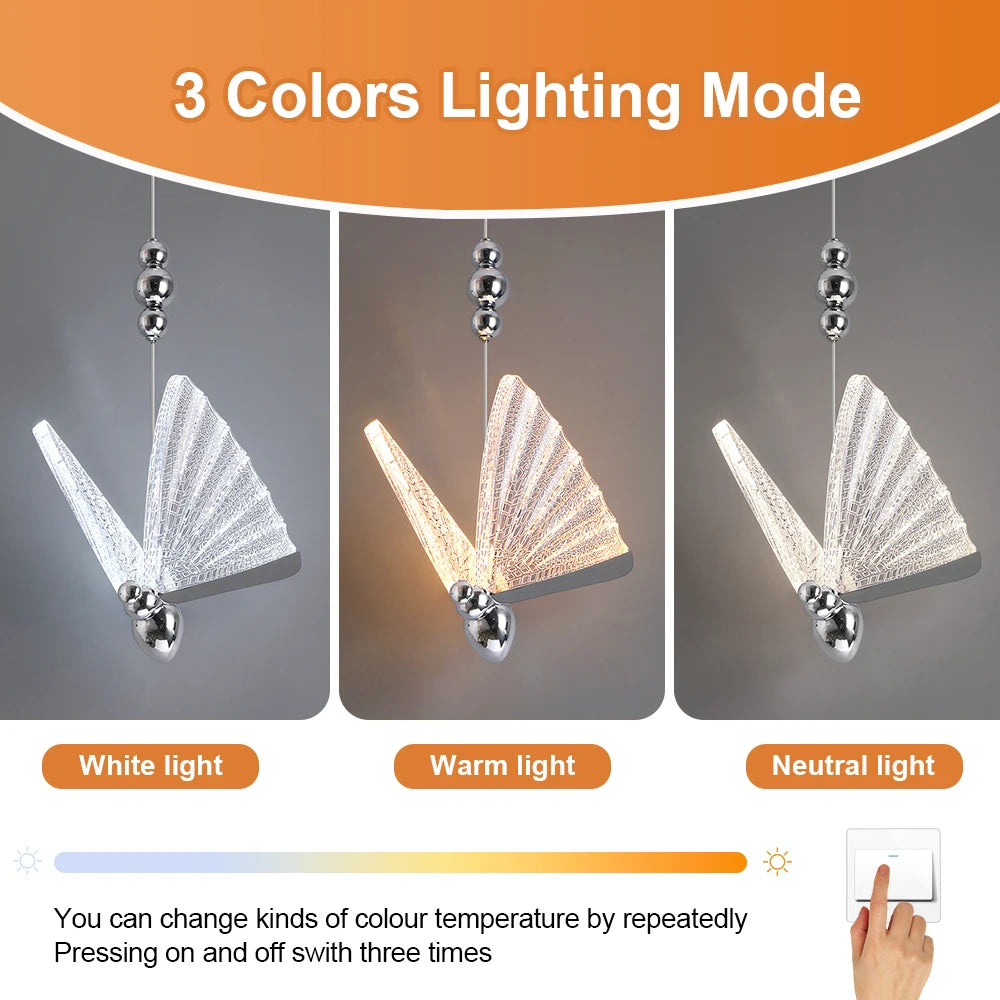 Lámpara colgante de mariposa LED moderna, lámpara colgante para dormitorio, lámpara de techo, lámpara colgante para mesita de noche, sala de estar, hogar, interior