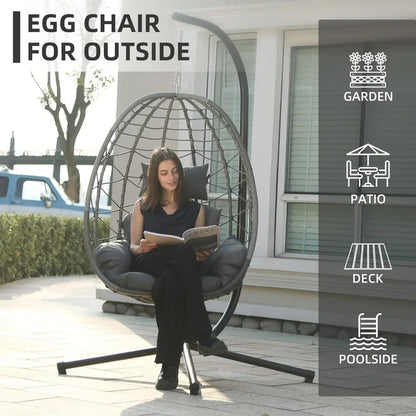 Egg Chair with Stand, Hammock Hanging Chair Nest Basket & Washable Cushions UV Resistant Removable,350LBS Capacity Egg Chair