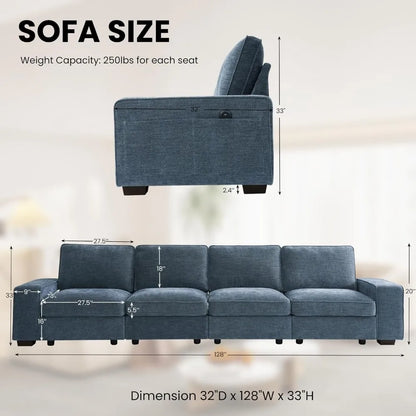 100" Modular Sofa Couch with Seats Storage, Comfy 3-Seater Chenille Fabric Couch for Living Room, Office