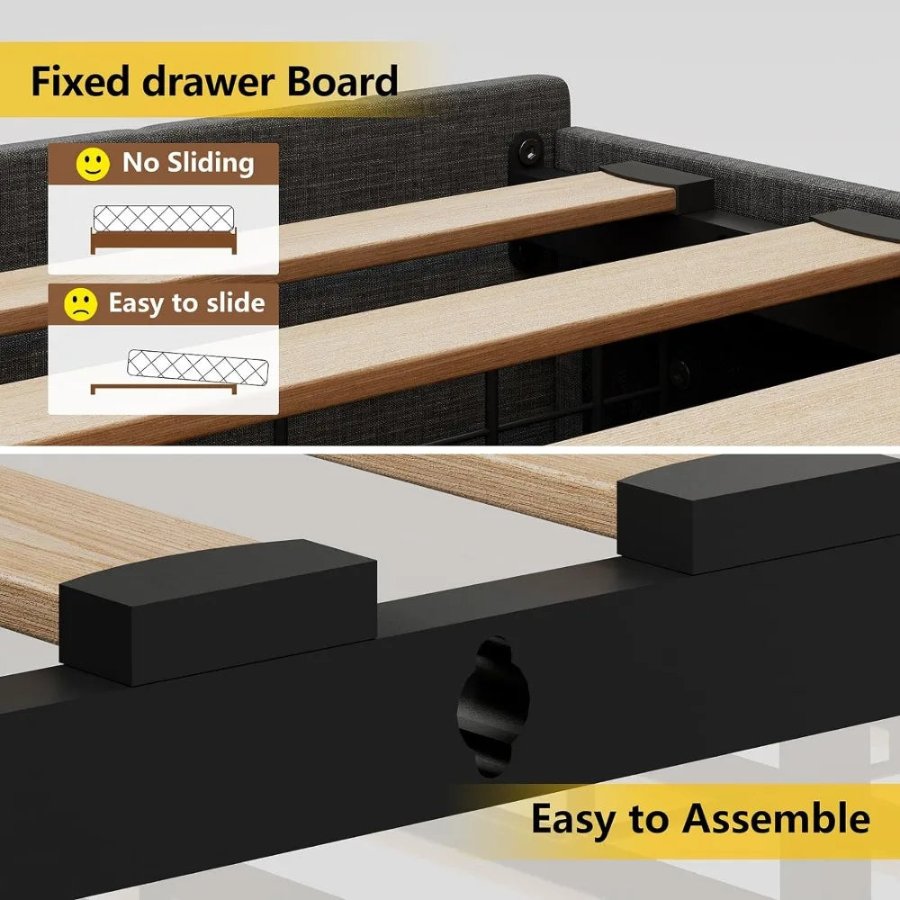 LED Full Size Bed Frame with 4 Storage Drawers and Charging Station, Adjustable Headboard, Full Size Bed Frame