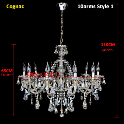 TRY-YEAN Vintage Crystal 10 Arm Cognac Chandelier Classic K9 Crystals Drop Pendant Lighting for Living Room Bedroom Hallway E14