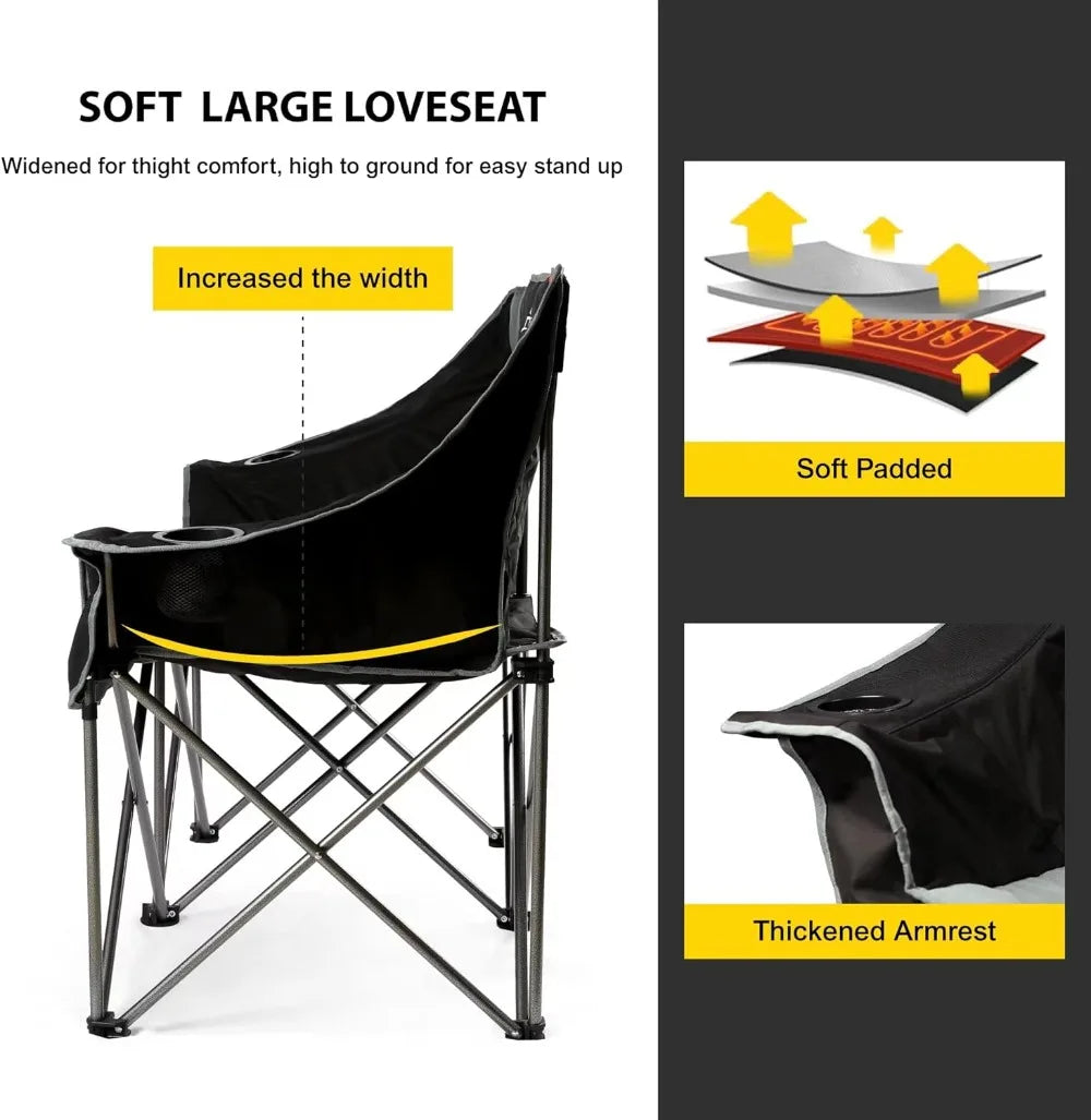 Oversized Fully Padded Camping Chair Folding Loveseat Camping Couch Double Duo Chair Heavy Duty Quad Fold Chair