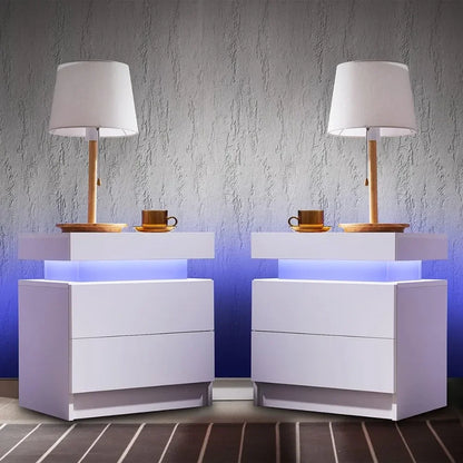 Table de chevet avec éclairage LED Tables de chevet pour les meubles de chambre à coucher Ensemble de 2 tables de chevet génériques à LED avec 2 tiroirs