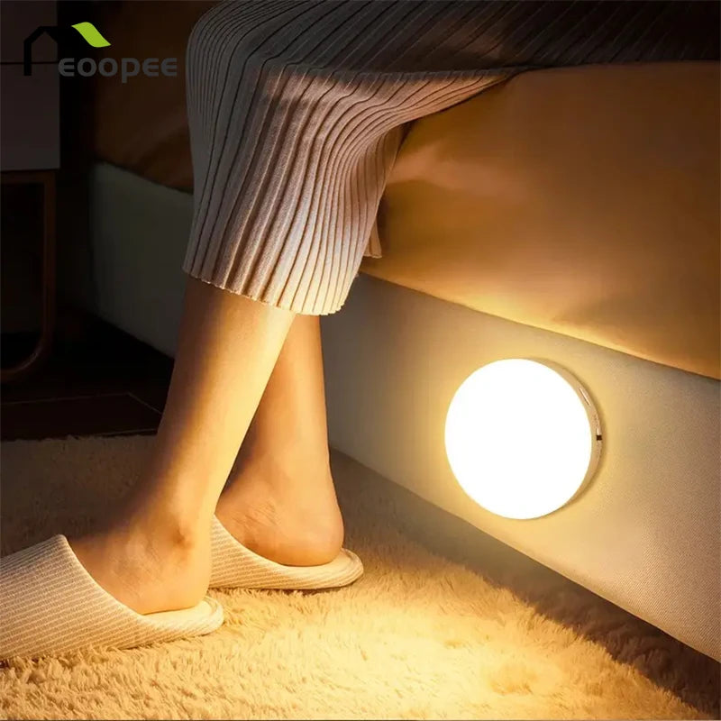 Luz LED de noche con sensor de movimiento, recargable por USB, para cocina, dormitorio, base magnética, luz de pared, iluminación de escaleras, lámpara de noche