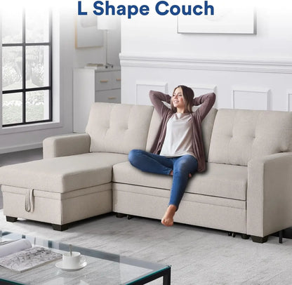 L Shaped Chaise Couch with Storage and Pull Out Bed Multifunctional Comfy Sectional Sleeper Sofa,Home Furniture