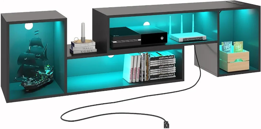 Soporte de TV, soporte de TV deformable con luces LED y tomas de corriente, soporte de TV moderno para televisores de 45/50/55/60/65/75 pulgadas,