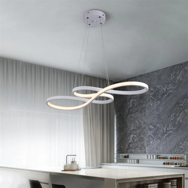 Lustre d'art d'intérieur avec télécommande à intensité variable, luminaire suspendu à LED simple pour salle à manger, luminaire suspendu de cuisine