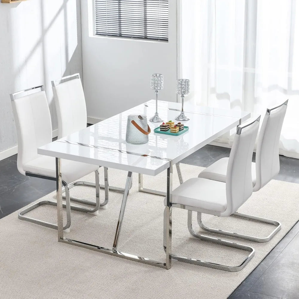 Dining Table Set for 4, Modern Rectangle White Dining Table with Chairs 4,Ideal for Home,Kitchen Dining Room,Kitchen Table