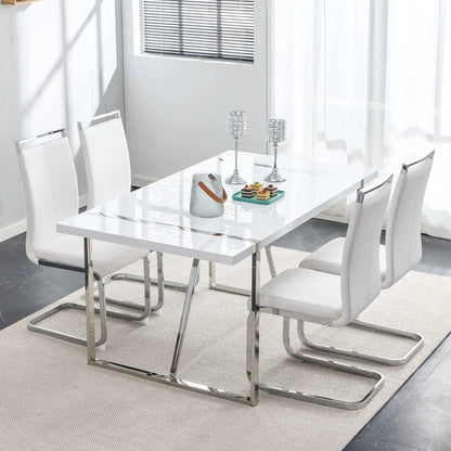 Dining Table Set for 4, Modern Rectangle White Dining Table with Chairs 4,Ideal for Home,Kitchen Dining Room,Kitchen Table