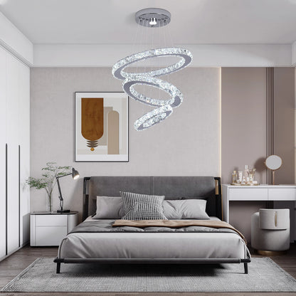 Modern Crystal Chandelier Lamp Chrome Led Living Room Dimming Pendant Light Bedroom Adjustable Hanging Lamps With Remote Control