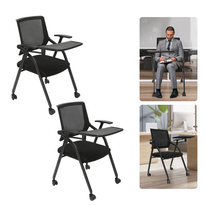 2/4X Foldable Conference Chairs w/ TABLE Multi-Function Writing Board Chair Breathable Mesh Cloth High Resilience Sponge Cushion