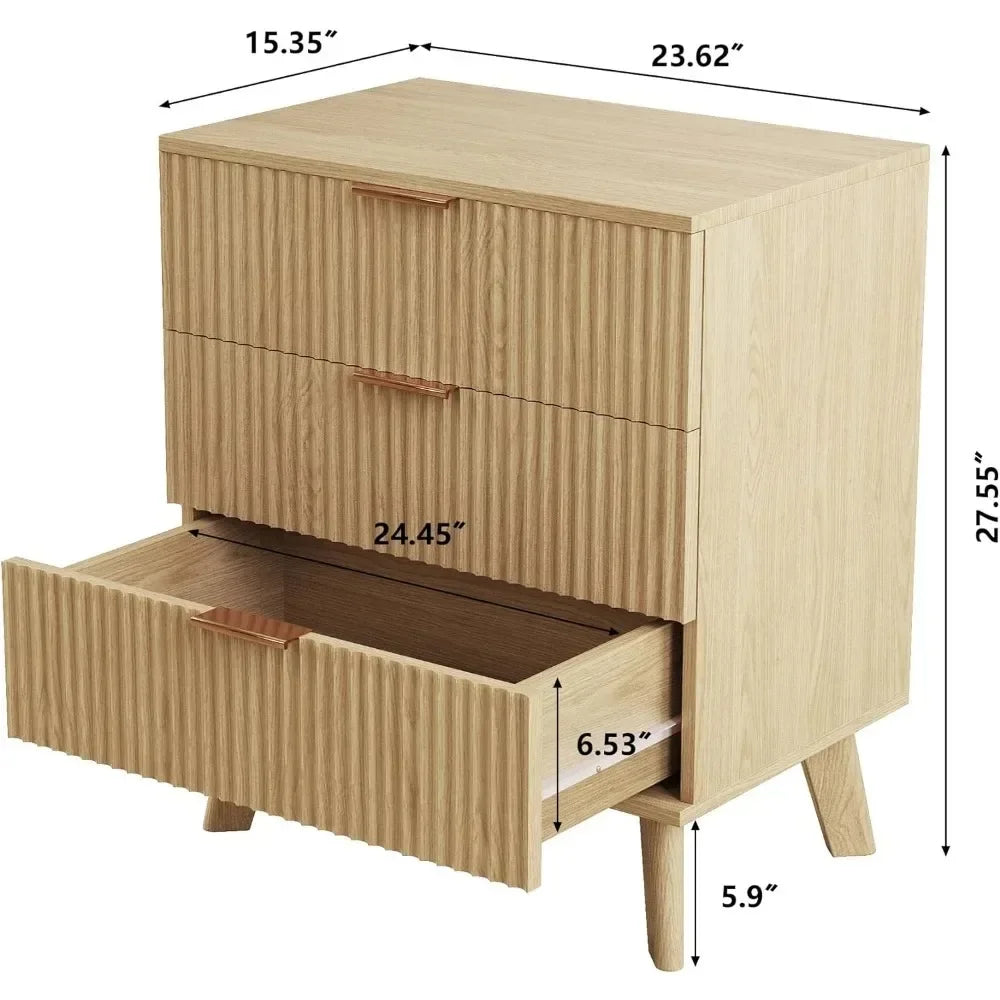 Dresser,3 Drawer Dresser,with Waveform Panel,Modern Closet Dressers Chest of Drawers,Wood Storage Dresser