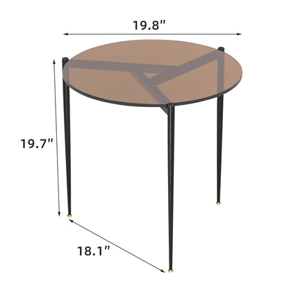 Table d'appoint ronde pour café Table d'appoint de loisirs en verre trempé avec pieds en métal élégants