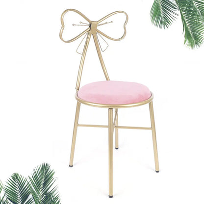 Sillón de princesa con respaldo de lazo rosa y forma de mariposa, sin brazos, para maquillaje y tocador