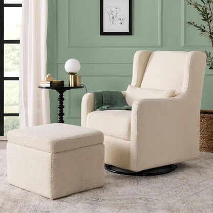 Carter's by DaVinci Adrian Swivel Glider with Storage Ottoman in Performance Cream Linen, Water Repellent and Stain Resistant,