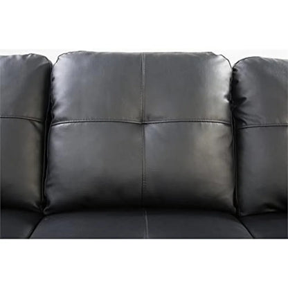 Living Room Sofa, L-Shape PU Leather Sectional Couch Set with Storage, Chaise, Ottoman, 2 Cup Holders & 2 Toss Pillow, Black