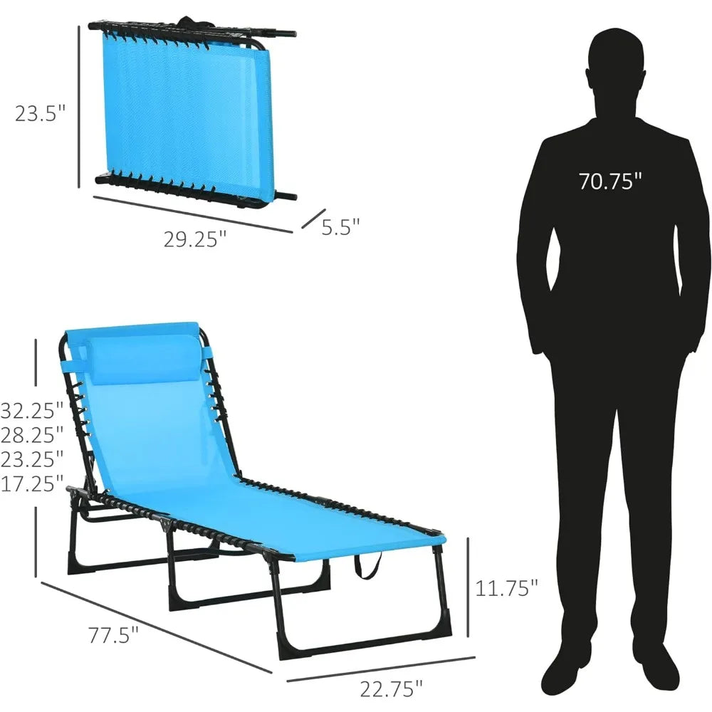 Folding Chaise Lounge,Patio Sun Tanning Chair, Outdoor Lounge Chair with 4-Position Reclining Back,Beach Chairs