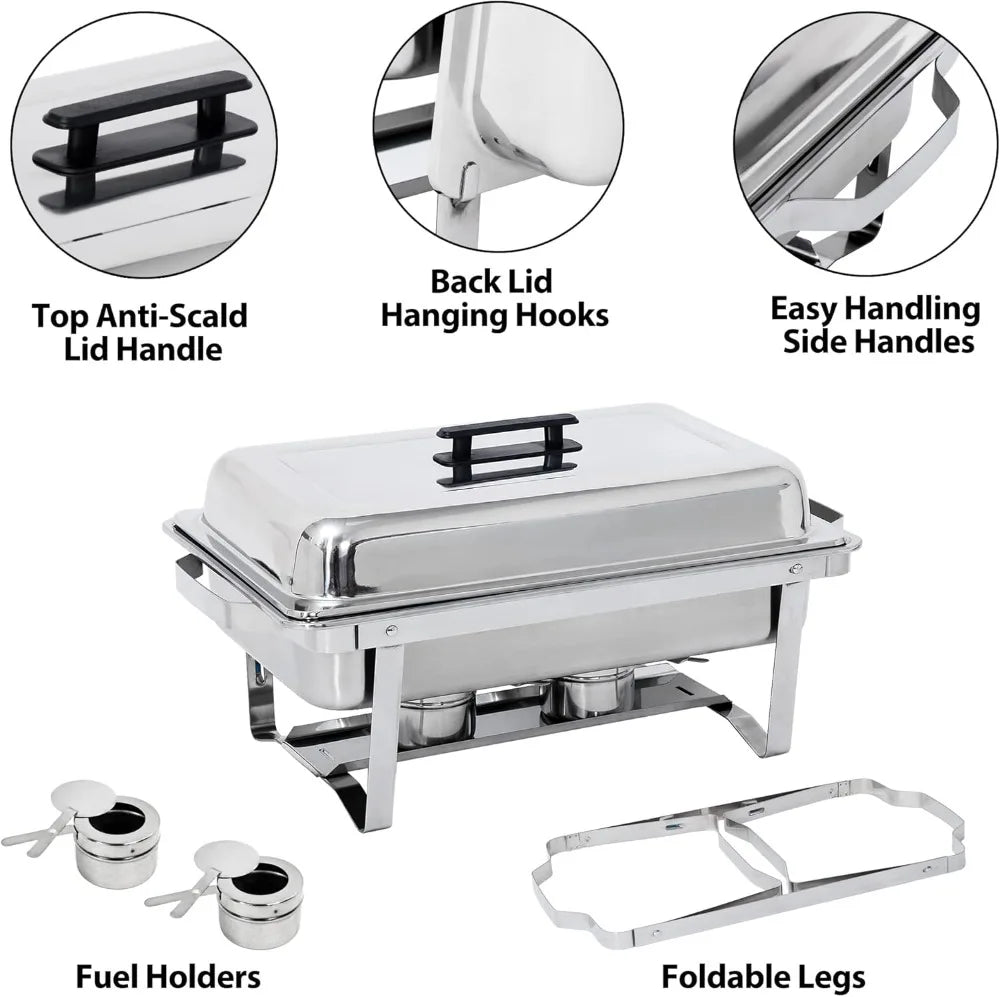 SUPER DEAL Newest 4 Pack 8QT Food Warmer, Rectangular Chafing Dish Buffet Set W/Foldable Frame Legs