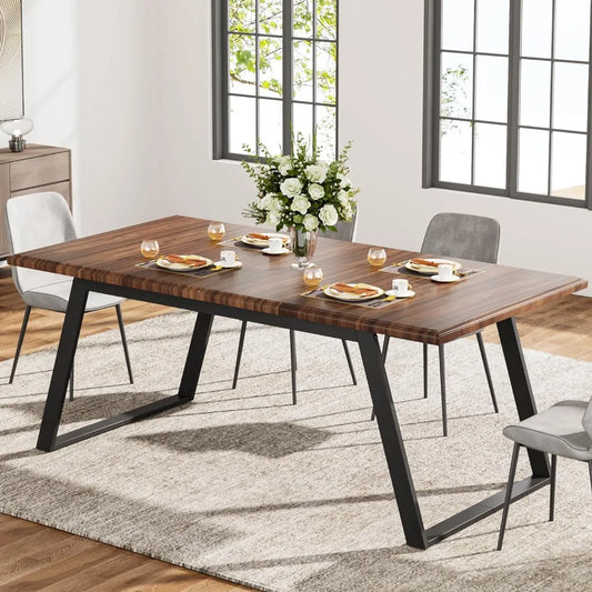 Dining table for 6 people, 63 inch large wooden kitchen table, rectangular dining table with metal legs, for dining room kitchen