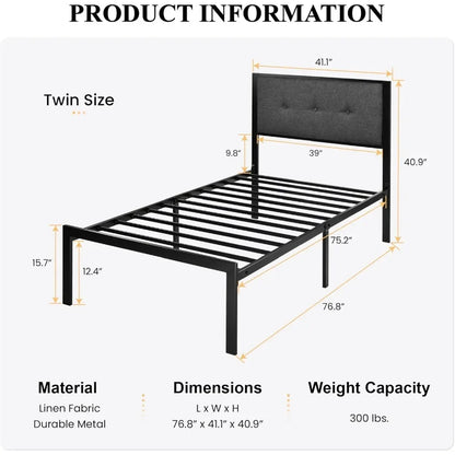 full-size Bed Frame, Platform Bed Frame with Metal Slats,Button Tufted Square Stitched Headboard,Noise Free,No Box Spring Needed