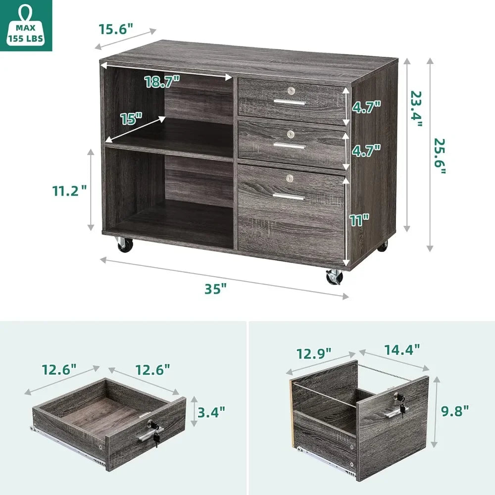 Meuble de rangement pour imprimante avec 2 étagères ouvertes pour l'organisation du bureau à domicile, classeurs, gris foncé, meubles sans frais de transport