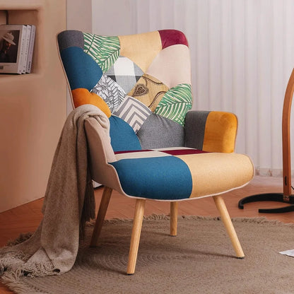 Sillón moderno con respaldo alto y acento para sala de estar, sillas de estilo bohemio con cuadros coloridos para sala de espera de dormitorio