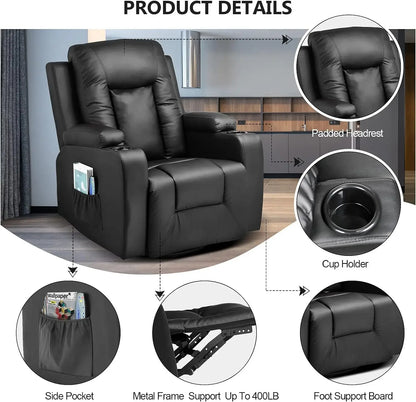 Furniture supplies COMHOMA Leather Recliner Chair Rocker with Heated Massage Ergonomic Lounge 360 Degree Swivel Single Sofa Seat