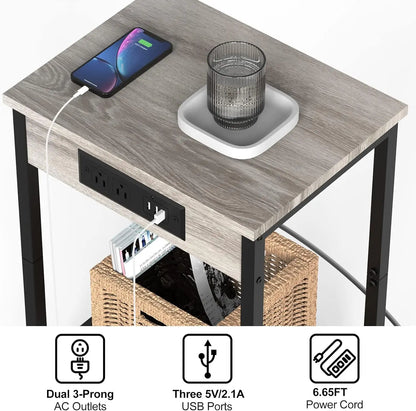 Ensemble de 2 tables de chevet grises avec station de charge Table d'appoint moderne Table d'appoint